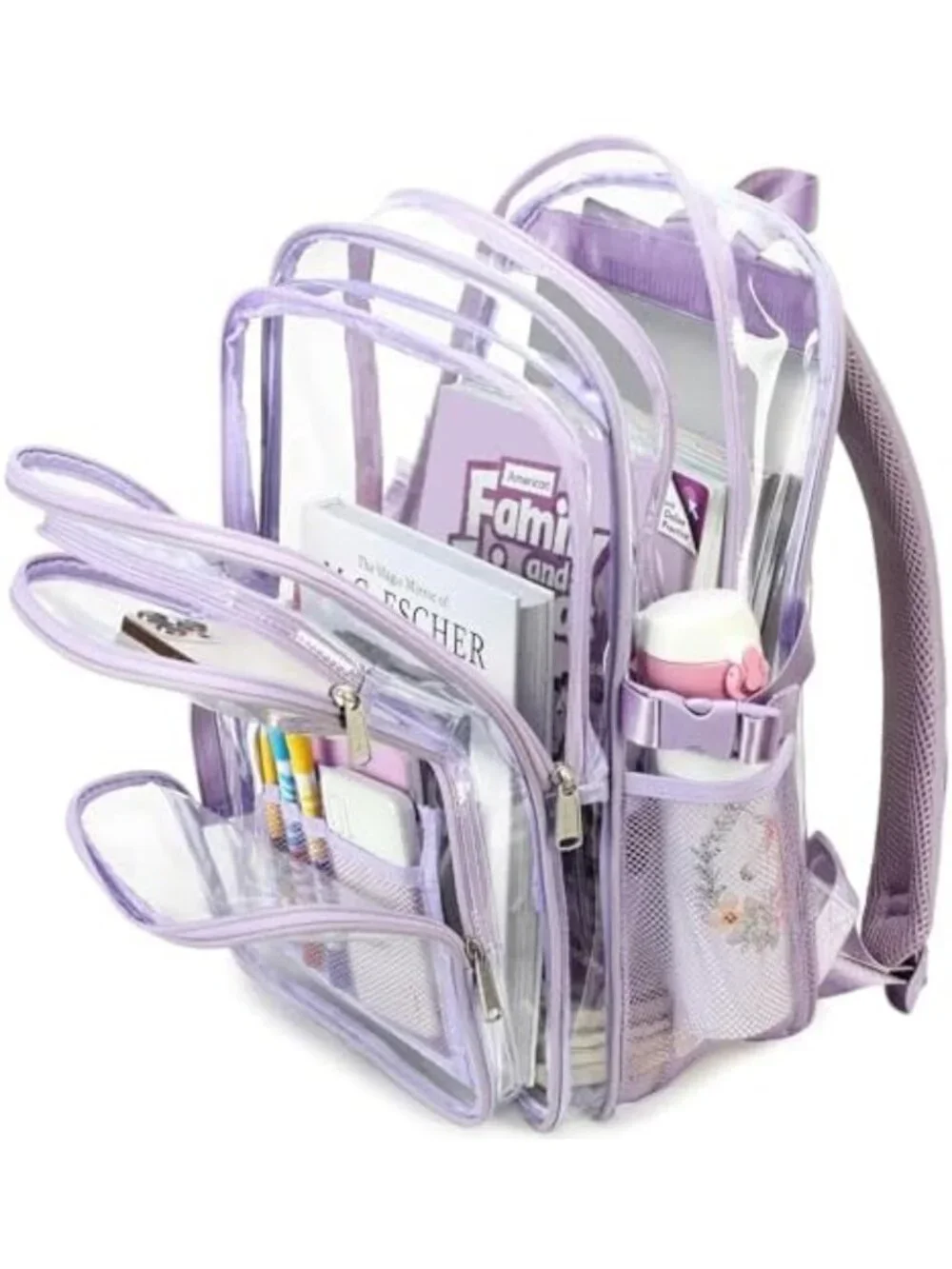 Large Heavy Duty Clear Backpack for School - Transparent Multi Pocket Bookbag